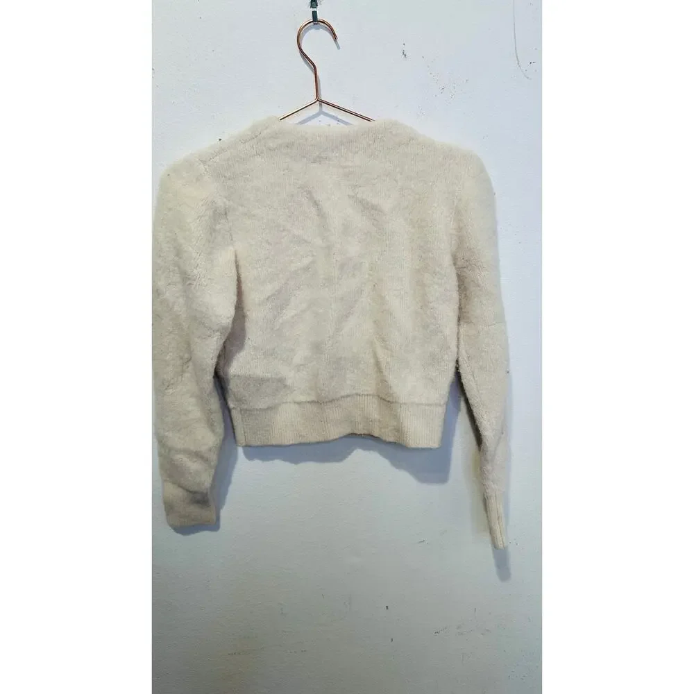 SANDRO OFF-WHITE Knit Alpaca Wool Blend Creamy Button Knot Cardigan size 0 - Picture 3 of 16
